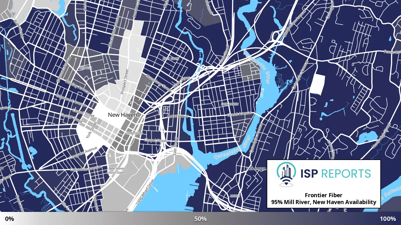 Mill River, New Haven, CT map of internet availability