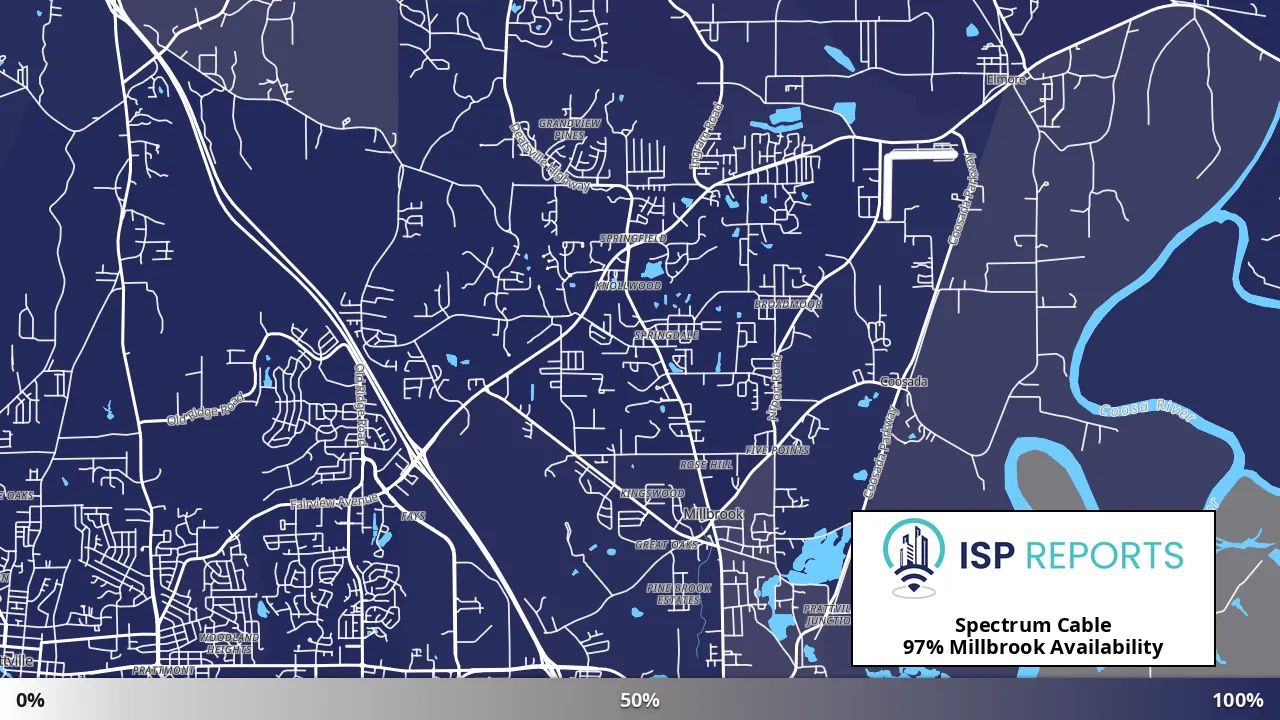 Millbrook, AL map of internet availability