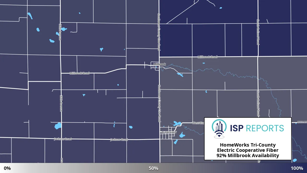 Millbrook, MI map of internet availability