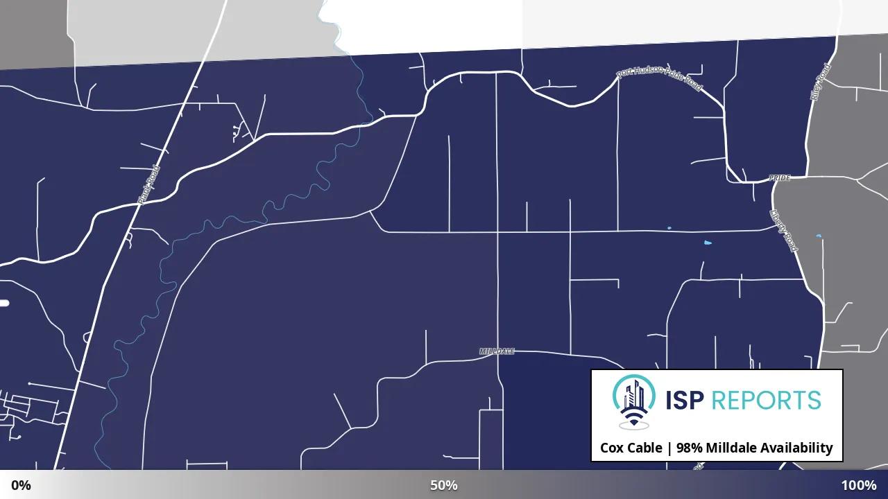 Milldale, LA map of internet availability