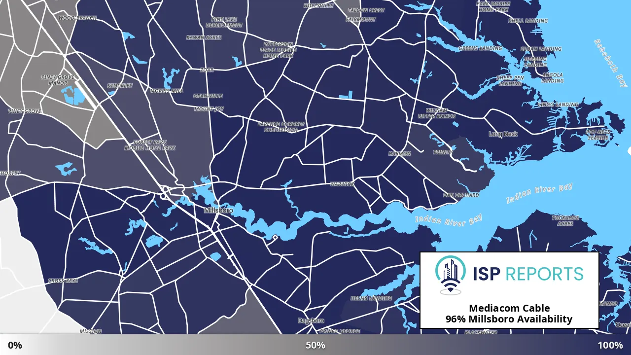 Millsboro, DE map of internet availability