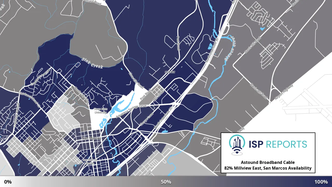 Millview East, San Marcos, TX map of internet availability