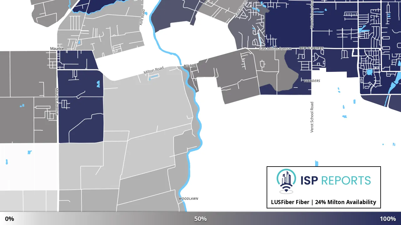 Milton, LA map of internet availability
