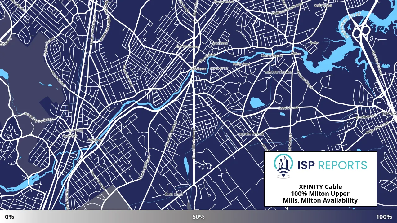 Milton Upper Mills, Milton, MA map of internet availability