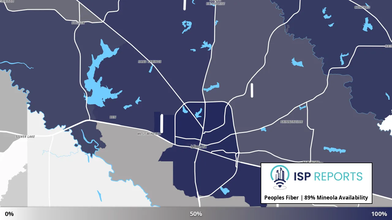 Mineola, TX map of internet availability