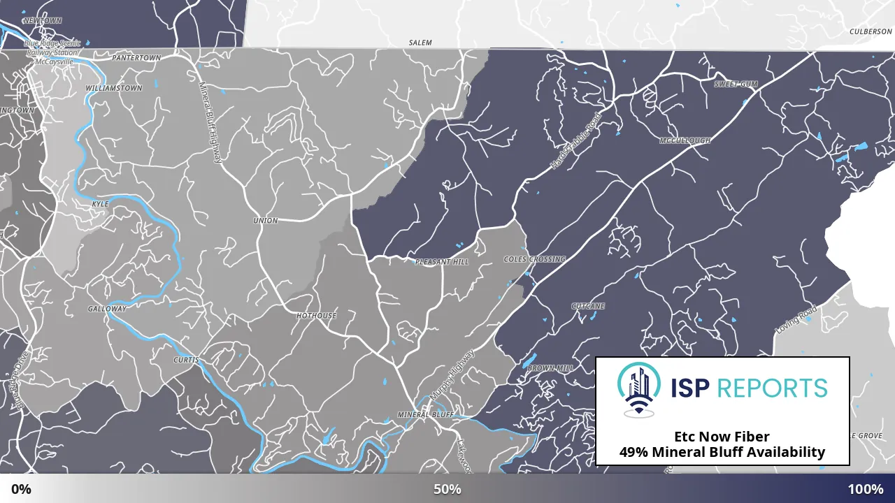 Mineral Bluff, GA map of internet availability