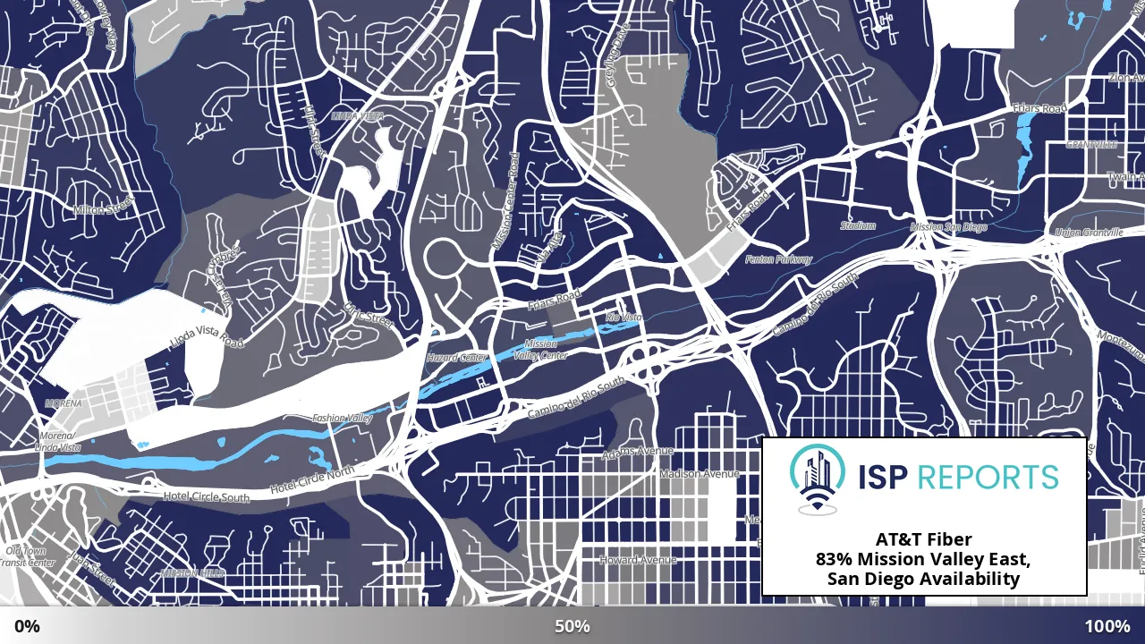 Mission Valley East, San Diego, CA map of internet availability