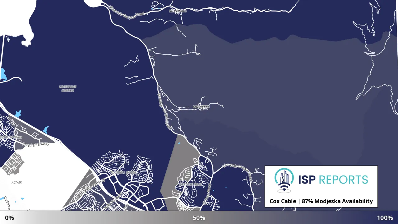 Modjeska, CA map of internet availability