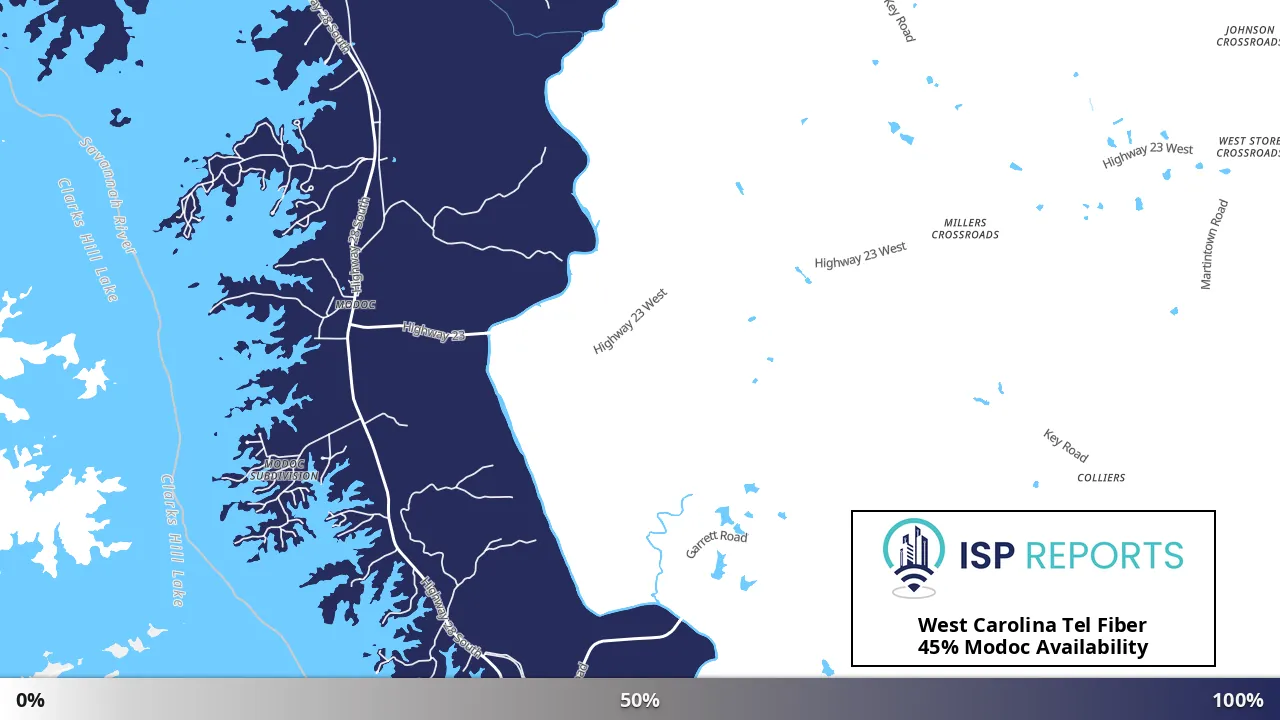 Modoc, SC map of internet availability