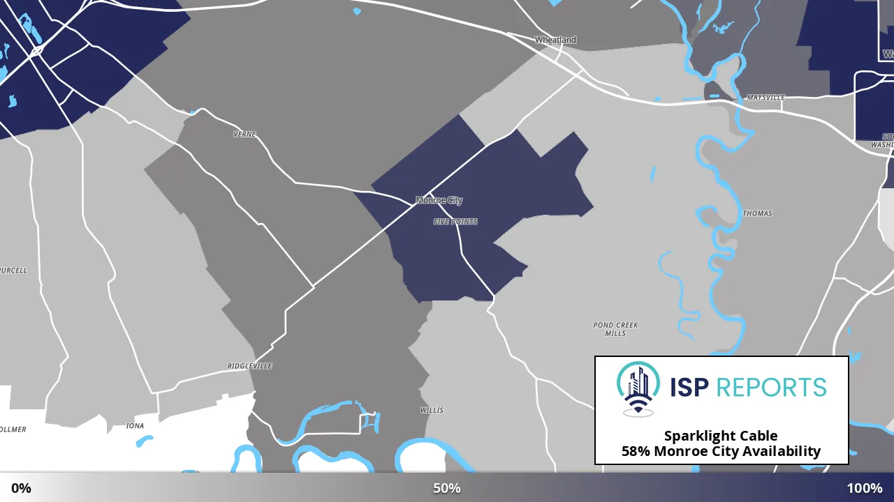 Monroe City, IN map of internet availability
