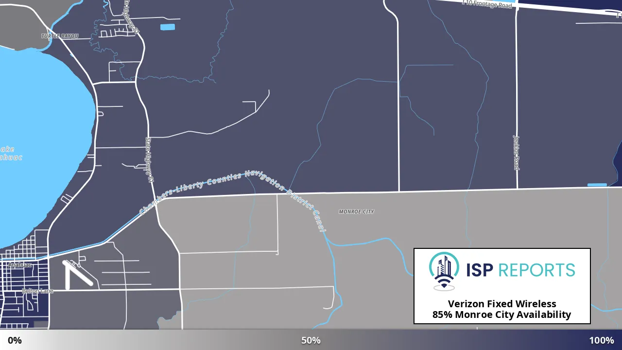 Monroe City, TX map of internet availability