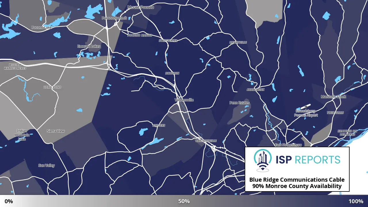 Monroe County, PA map of internet availability
