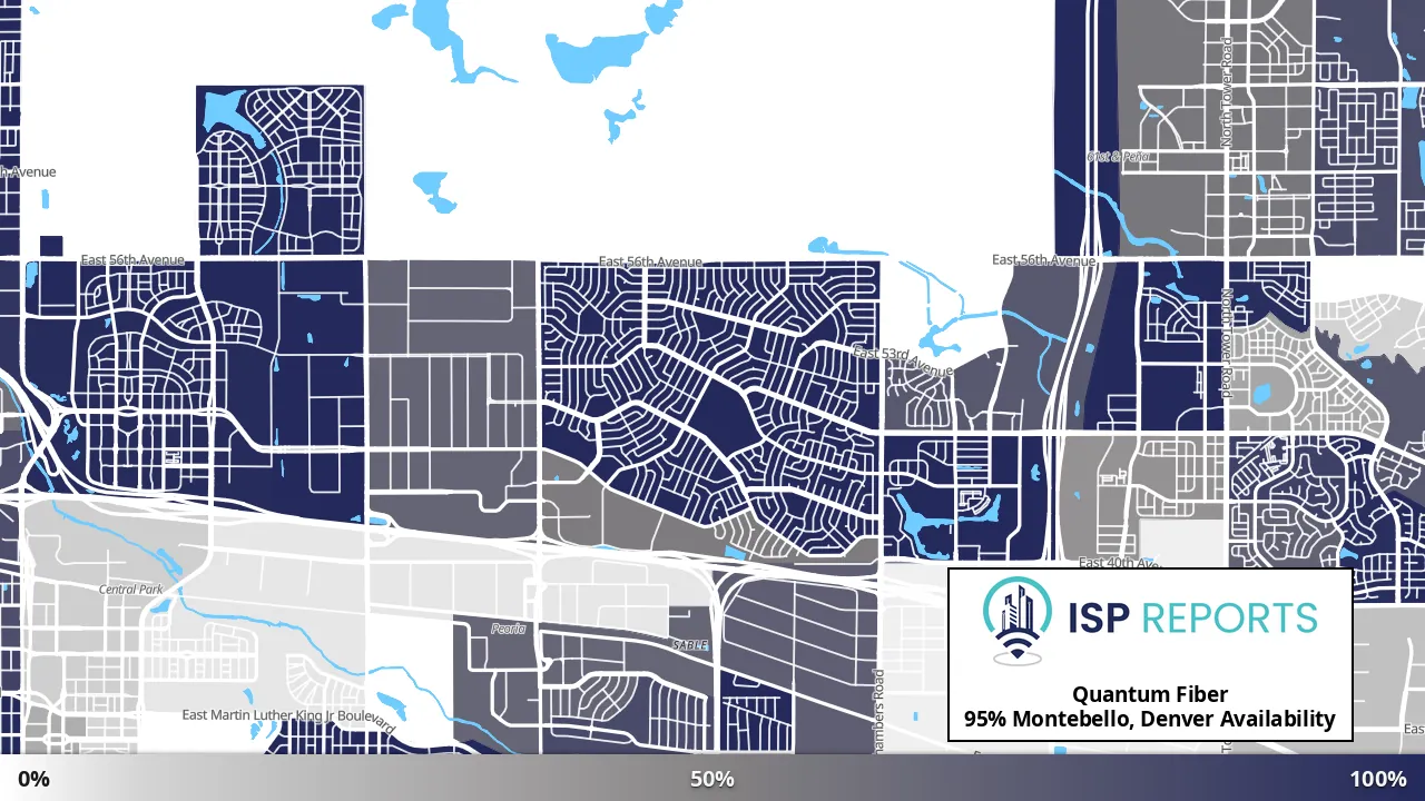 Montebello, Denver, CO map of internet availability