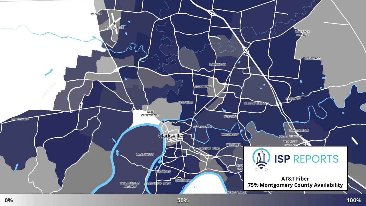 Montgomery County, TN map of internet availability