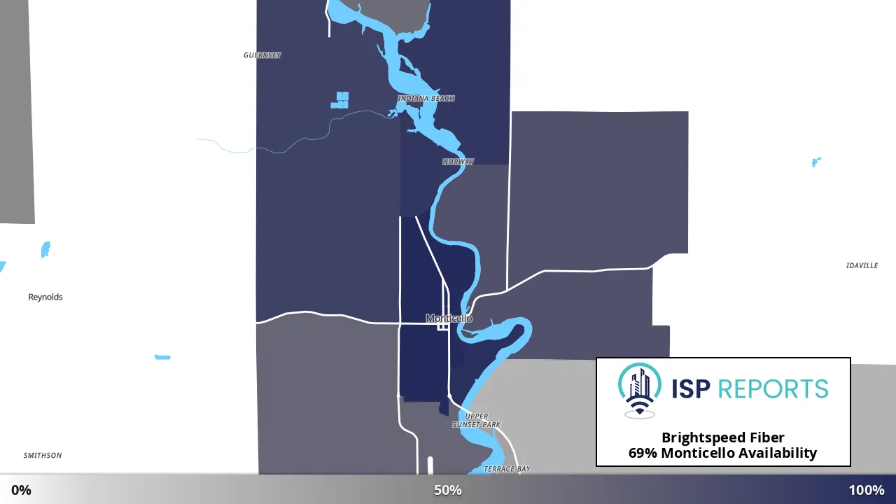 Monticello, IN map of internet availability