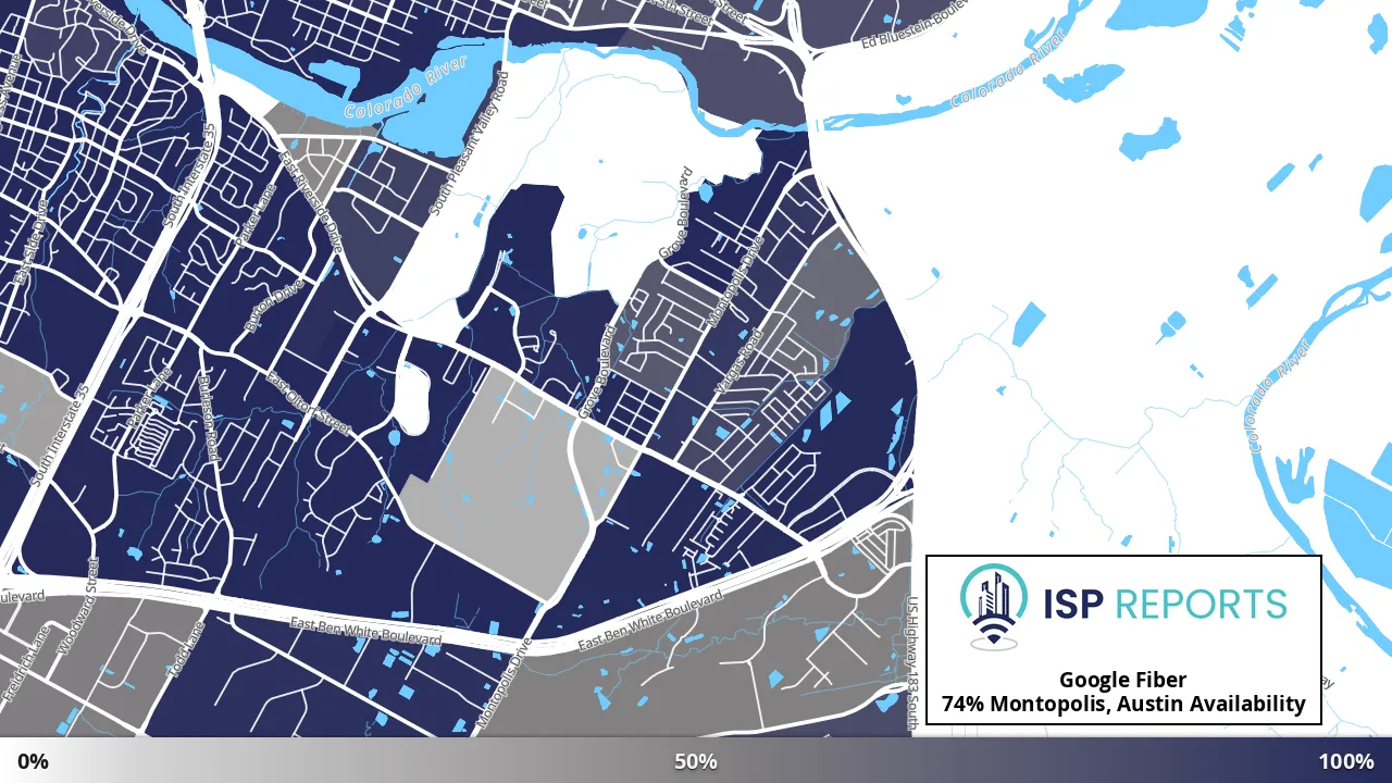 Montopolis, Austin, TX map of internet availability