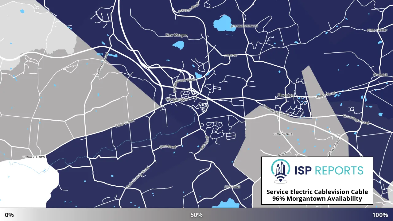 Morgantown, PA map of internet availability