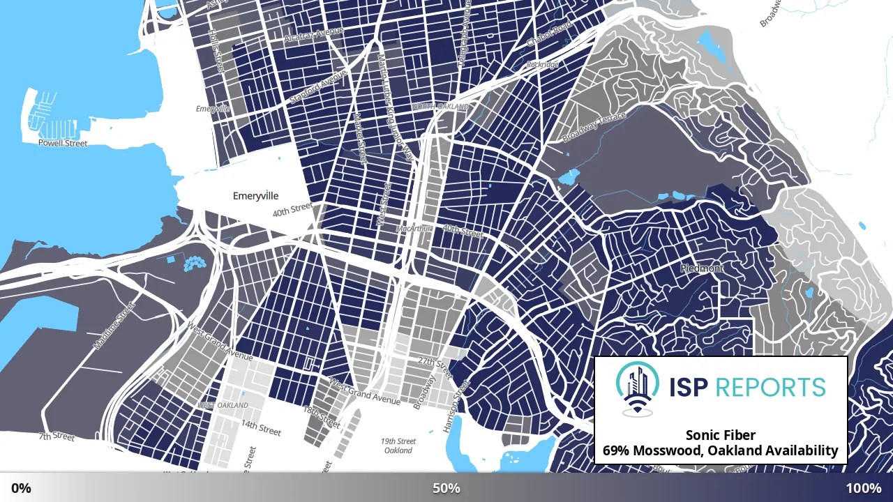 Mosswood, Oakland, CA map of internet availability