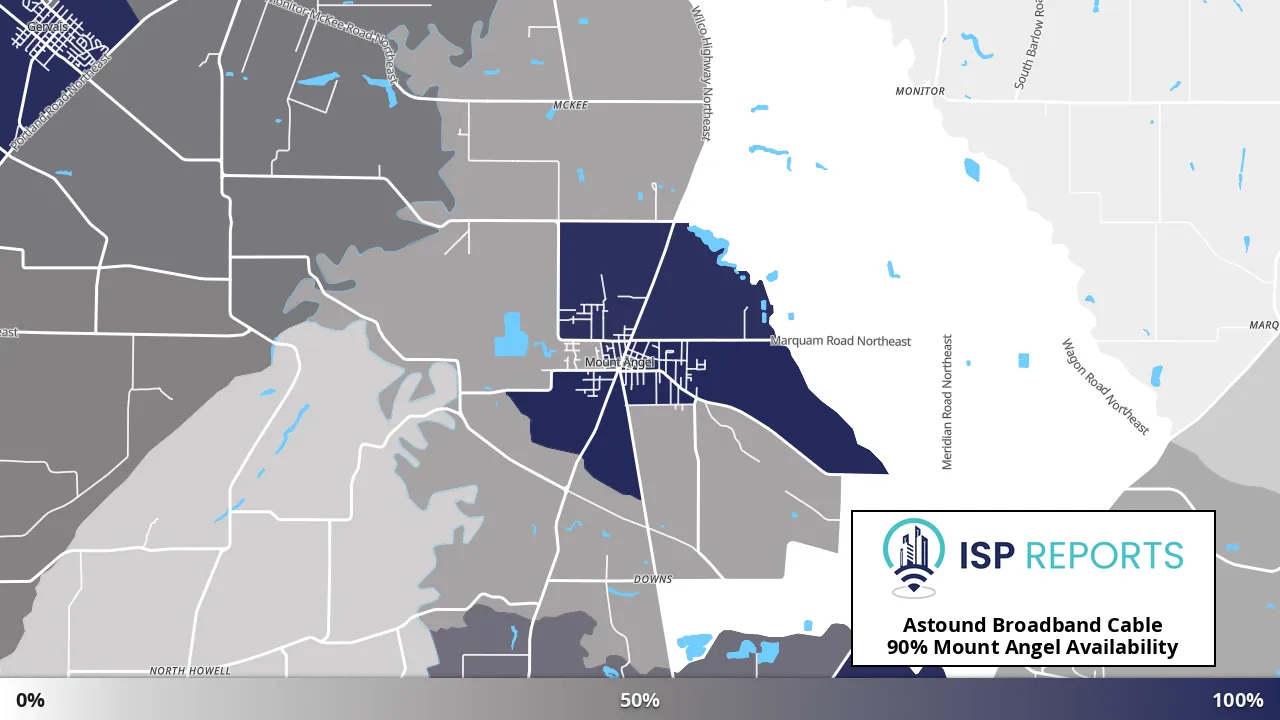 Mount Angel, OR map of internet availability