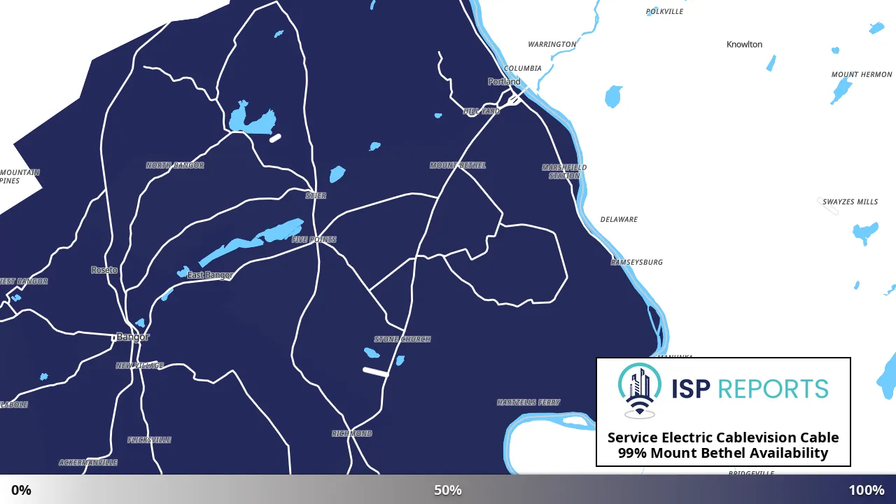 Mount Bethel, PA map of internet availability