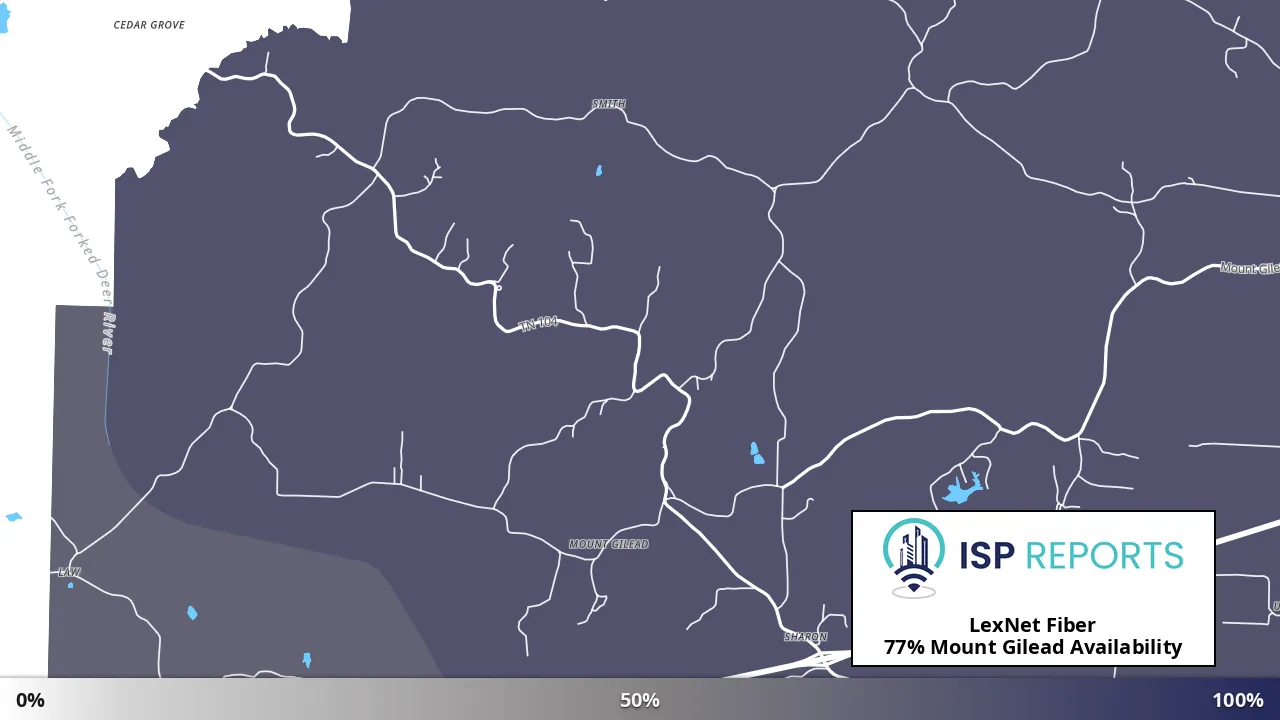 Mount Gilead, TN map of internet availability