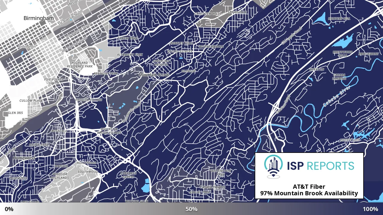 Mountain Brook, AL map of internet availability