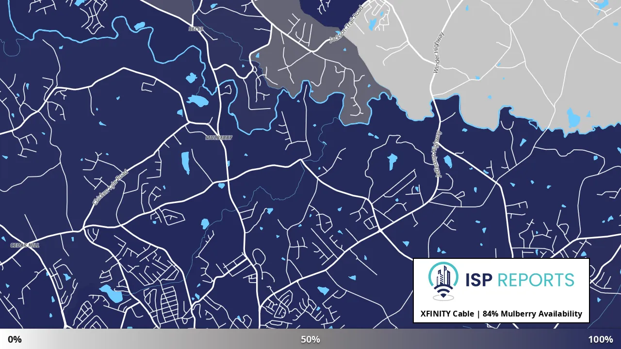 Mulberry, GA map of internet availability