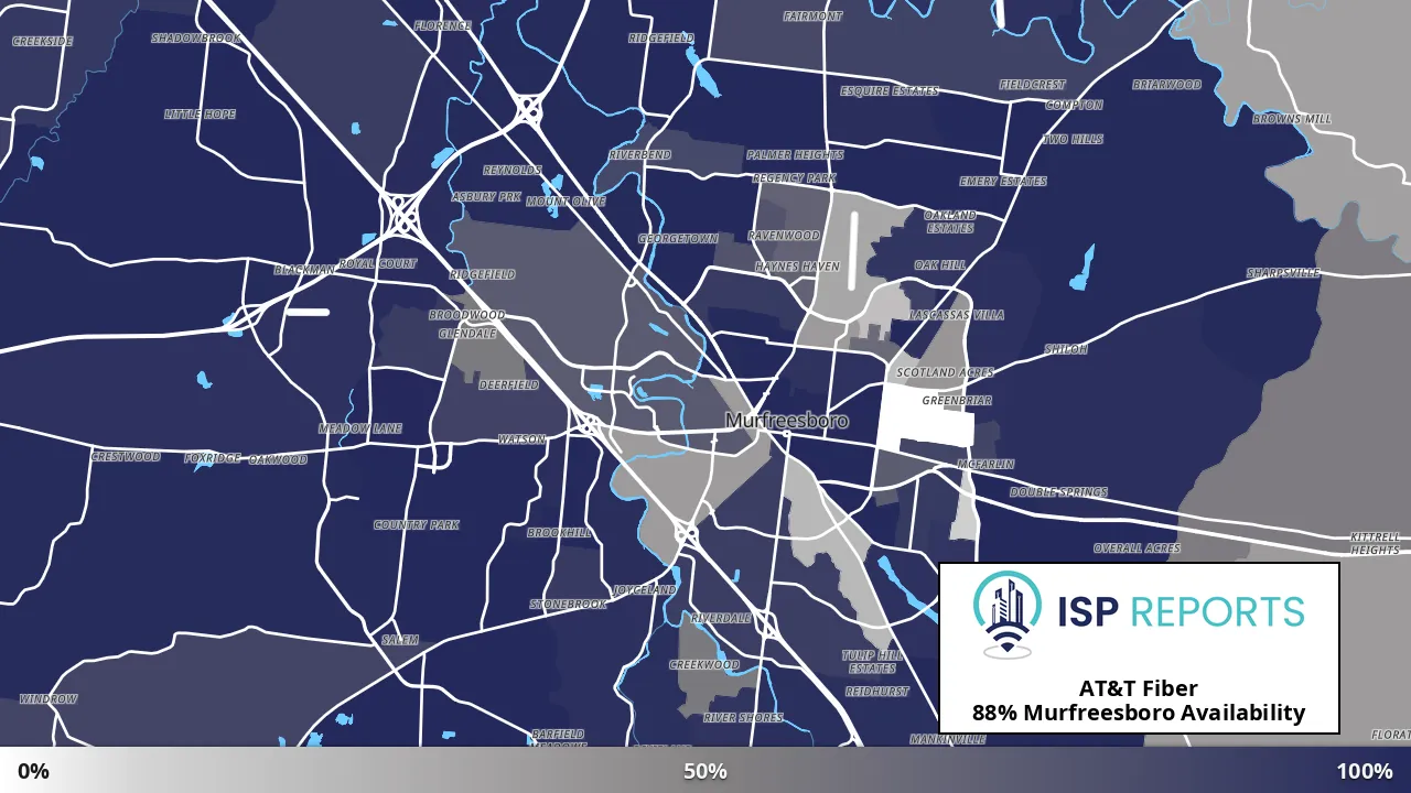 Murfreesboro, TN map of internet availability