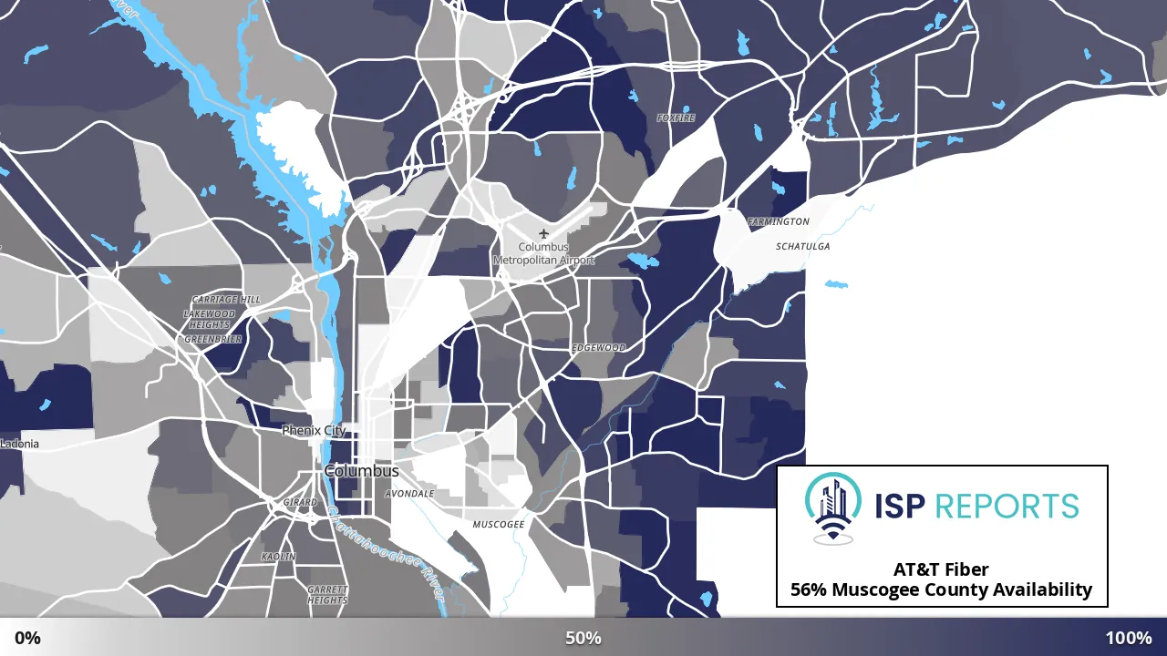 Muscogee County, GA map of internet availability
