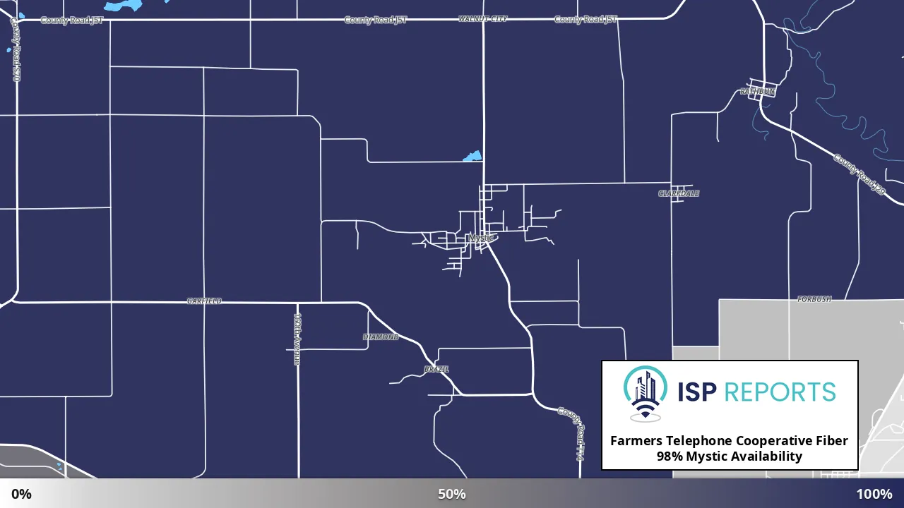 Mystic, IA map of internet availability