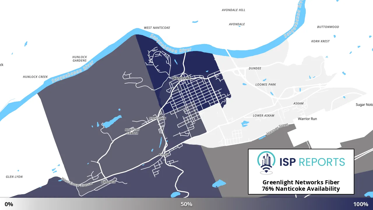 Nanticoke, PA map of internet availability