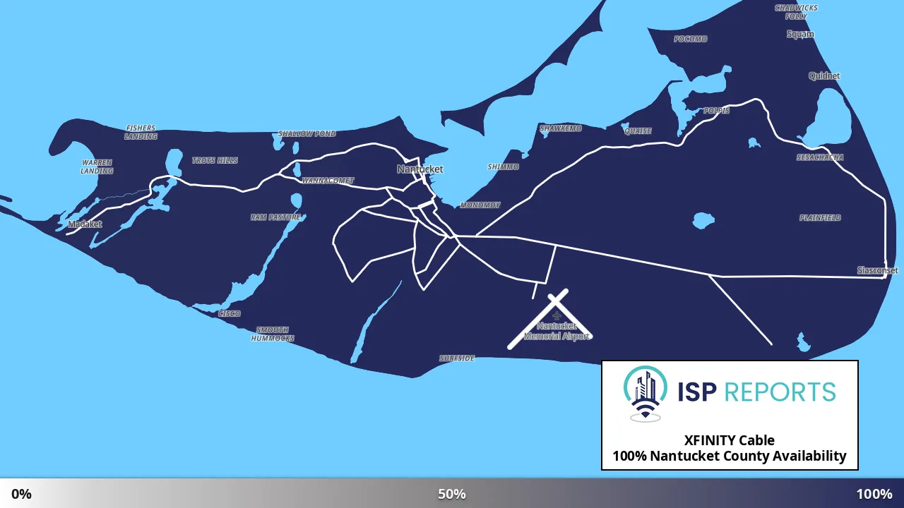 Nantucket County, MA map of internet availability