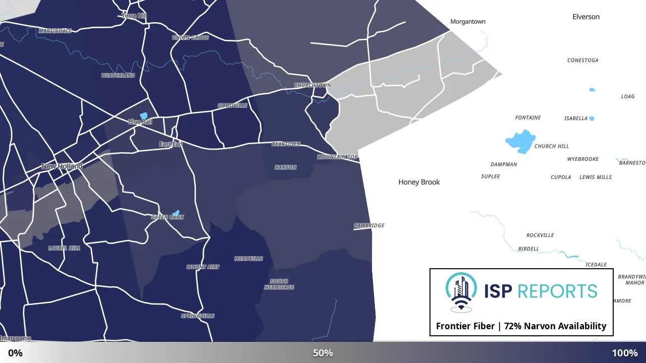 Narvon, PA map of internet availability