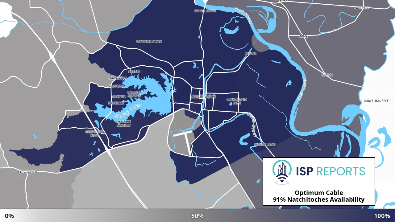Natchitoches, LA map of internet availability