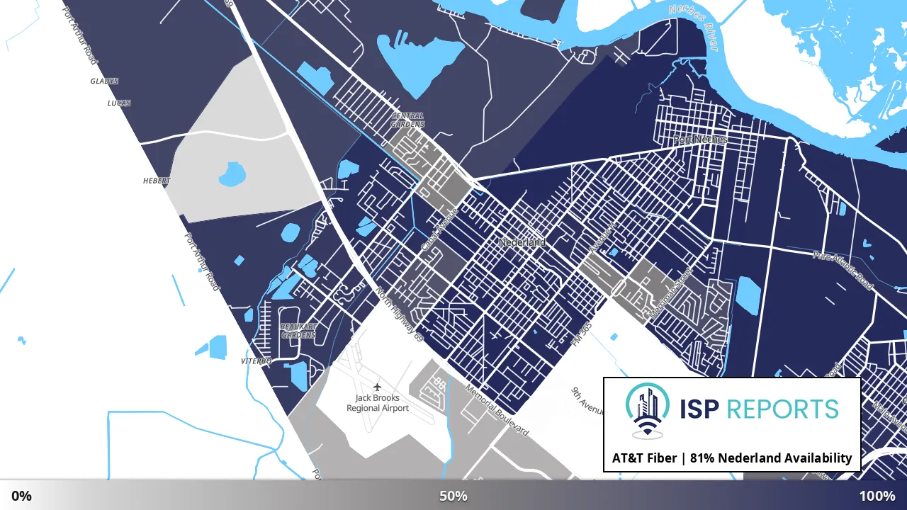 Nederland, TX map of internet availability
