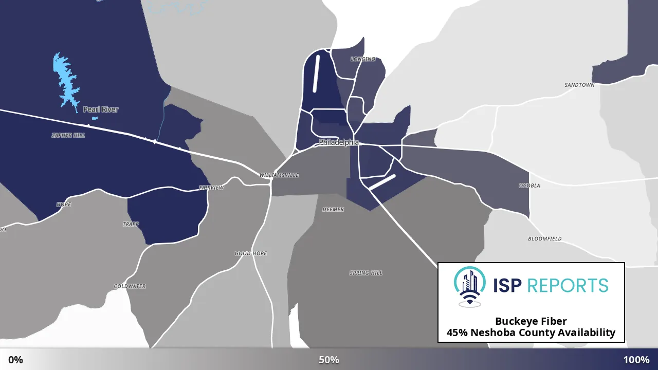 Neshoba County, MS map of internet availability