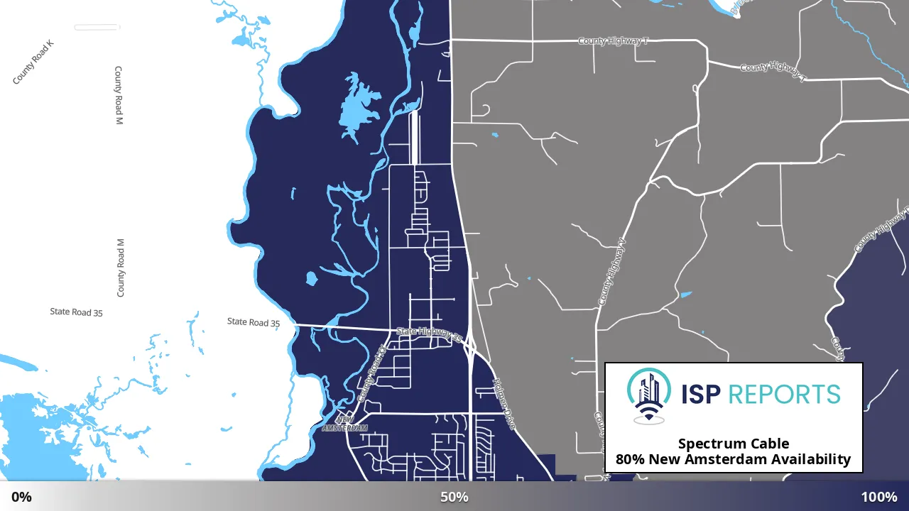 New Amsterdam, WI map of internet availability