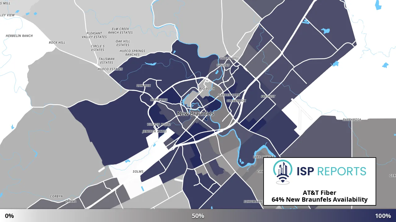 New Braunfels, TX map of internet availability