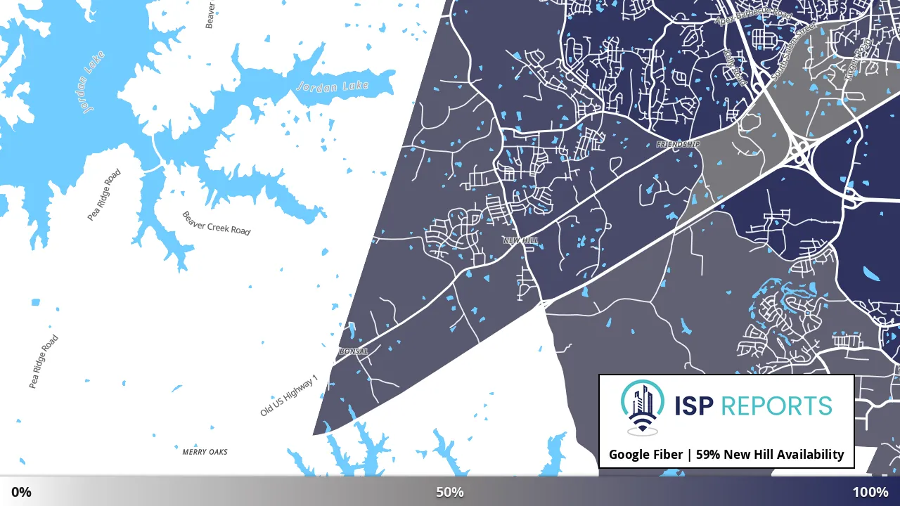 New Hill, NC map of internet availability