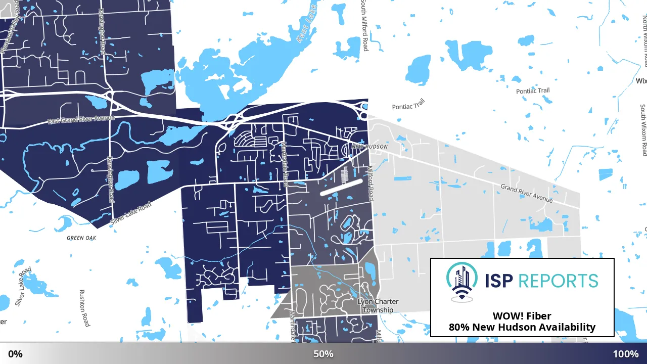 New Hudson, MI map of internet availability