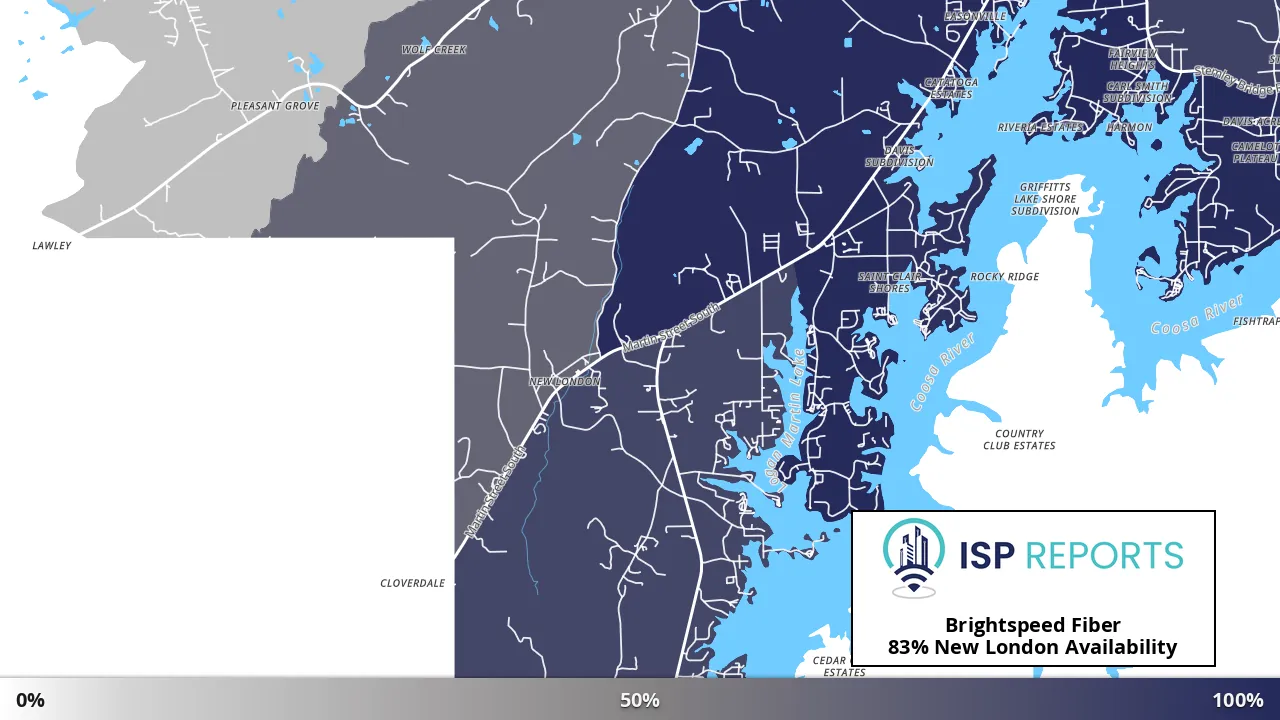 New London, AL map of internet availability