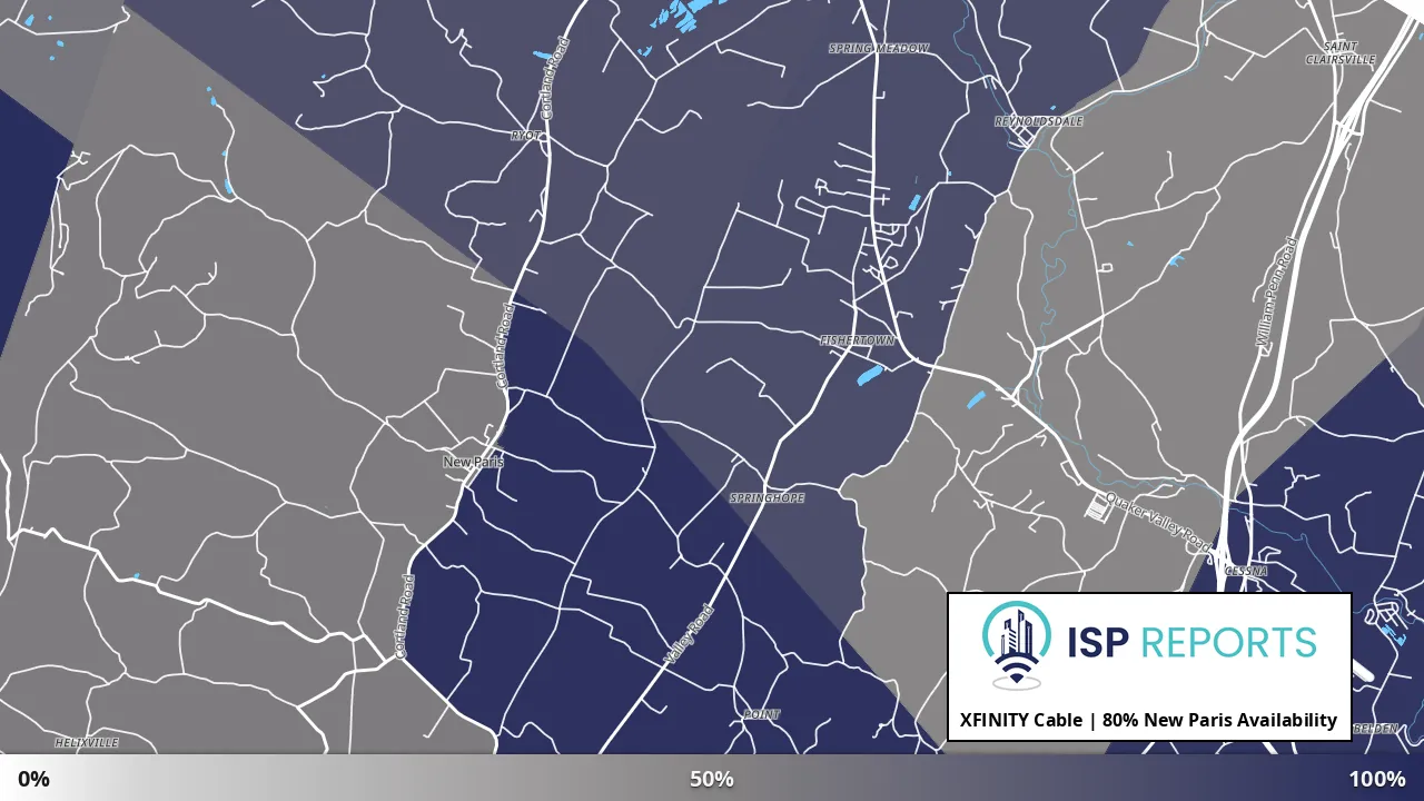 New Paris, PA map of internet availability
