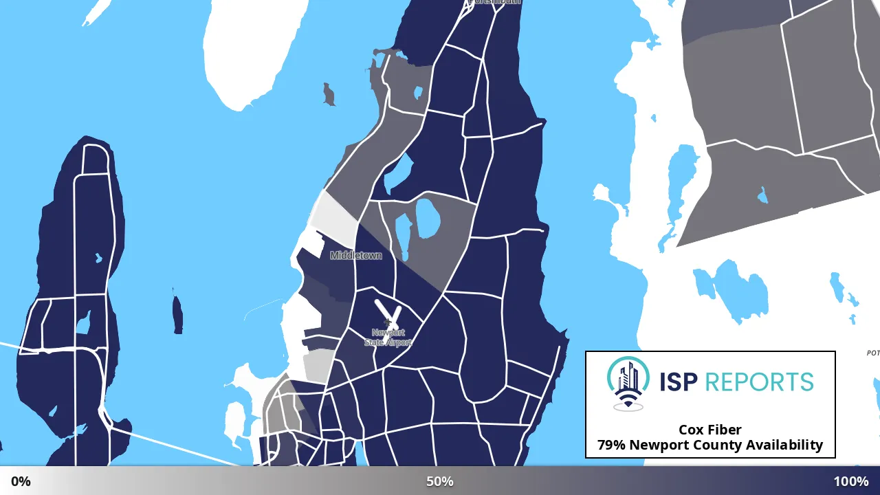 Newport County, RI map of internet availability