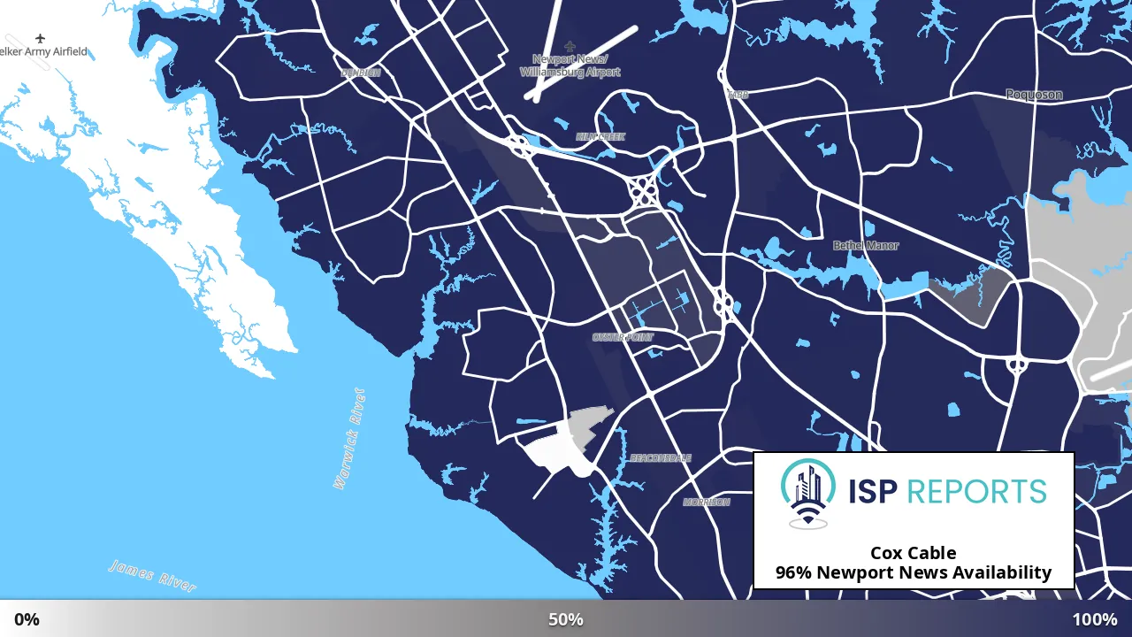 Newport News, VA map of internet availability