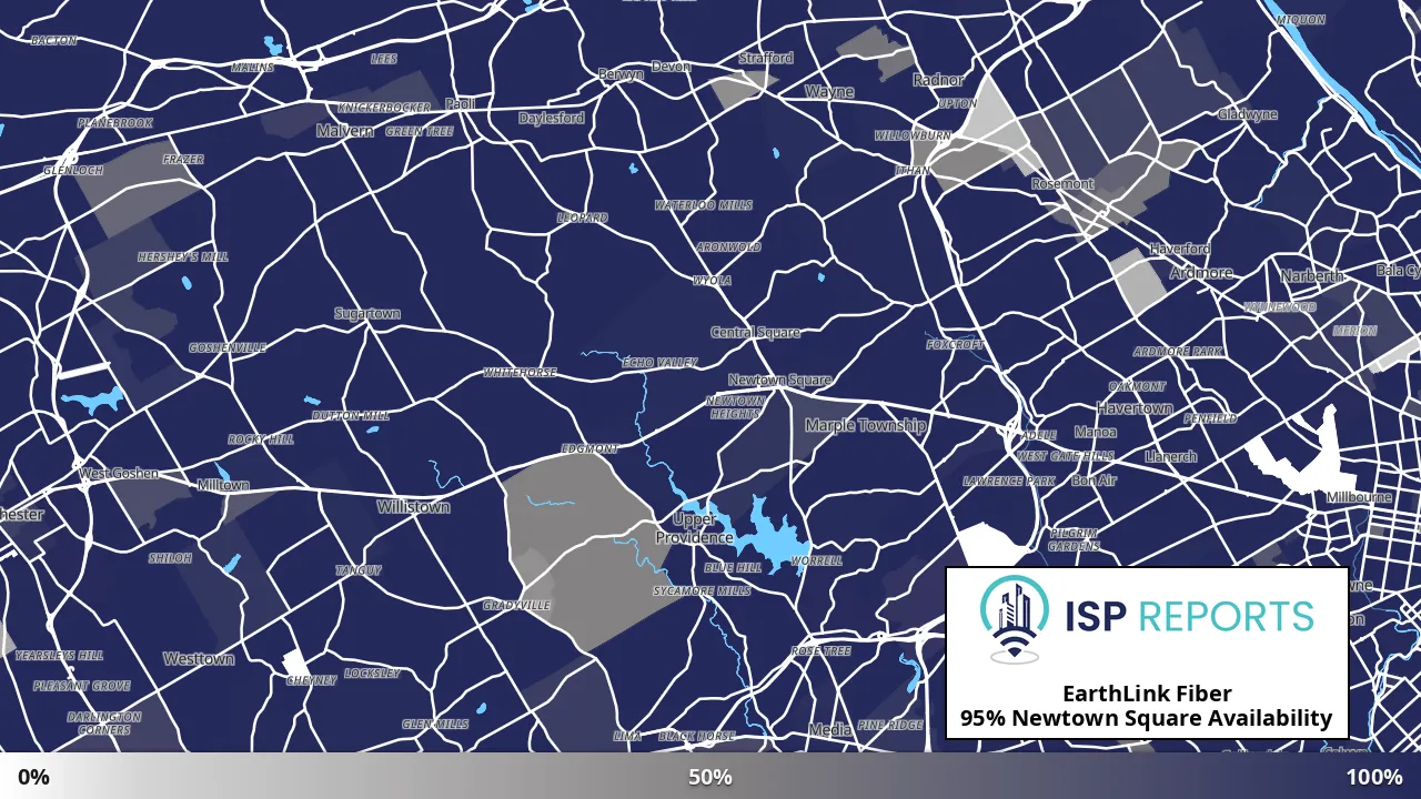 Newtown Square, PA map of internet availability