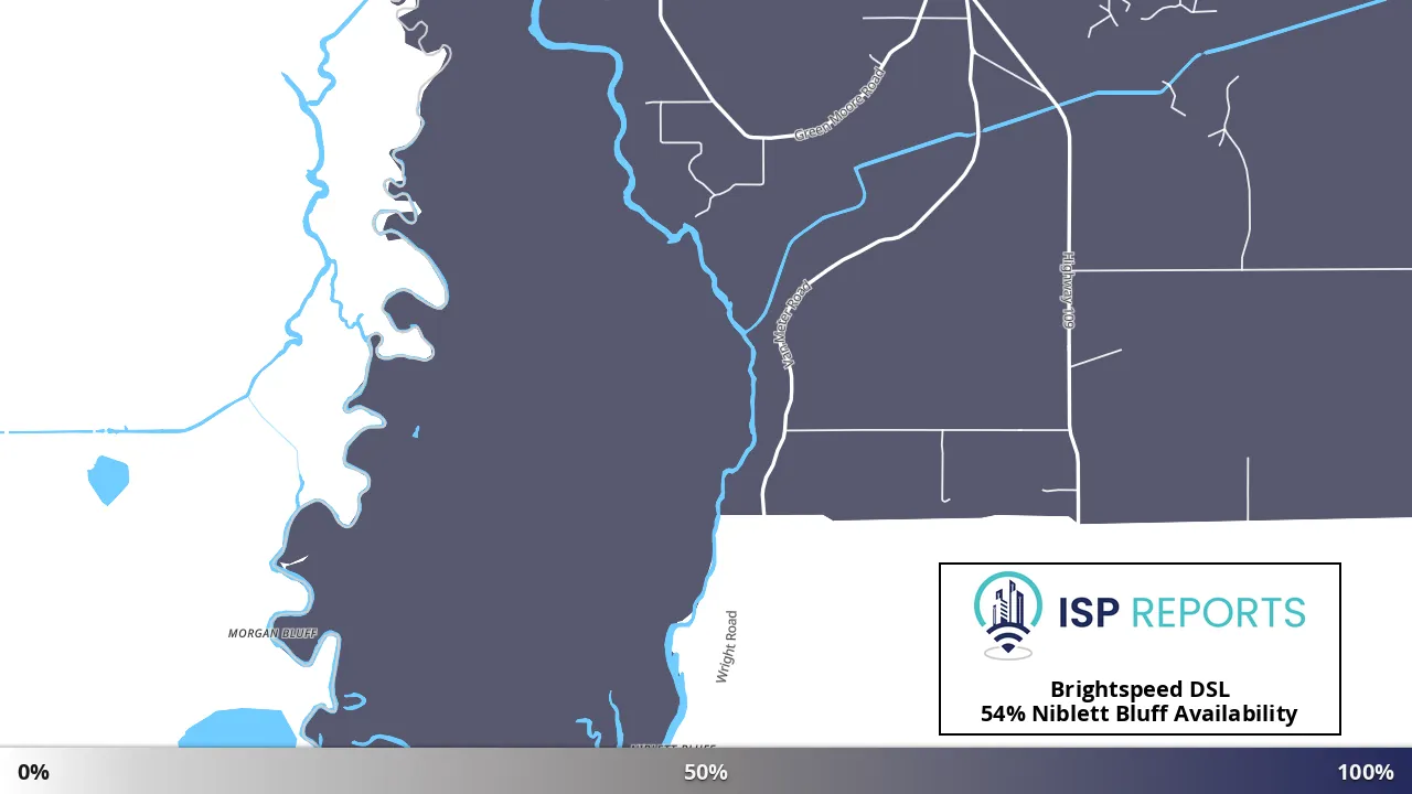 Niblett Bluff, LA map of internet availability