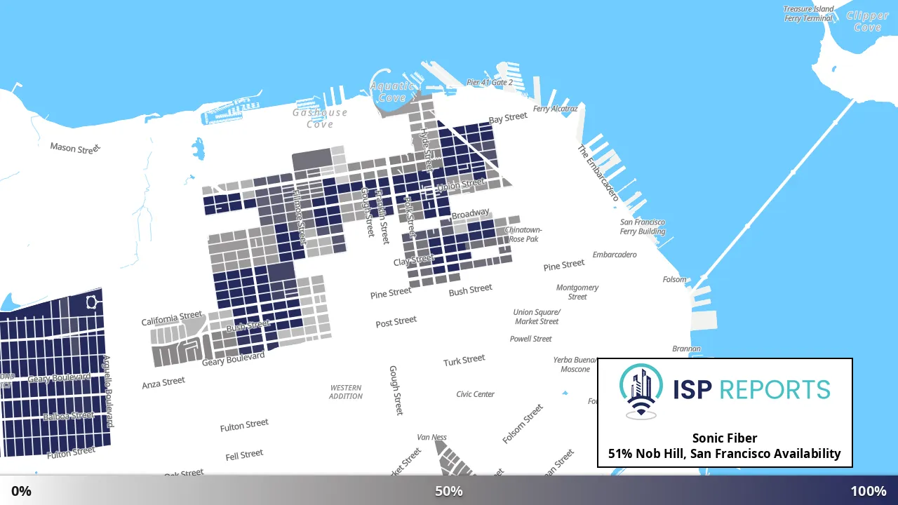 Nob Hill, San Francisco, CA map of internet availability