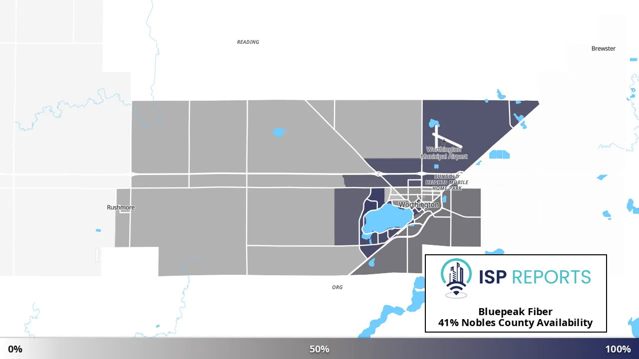 Nobles County, MN map of internet availability