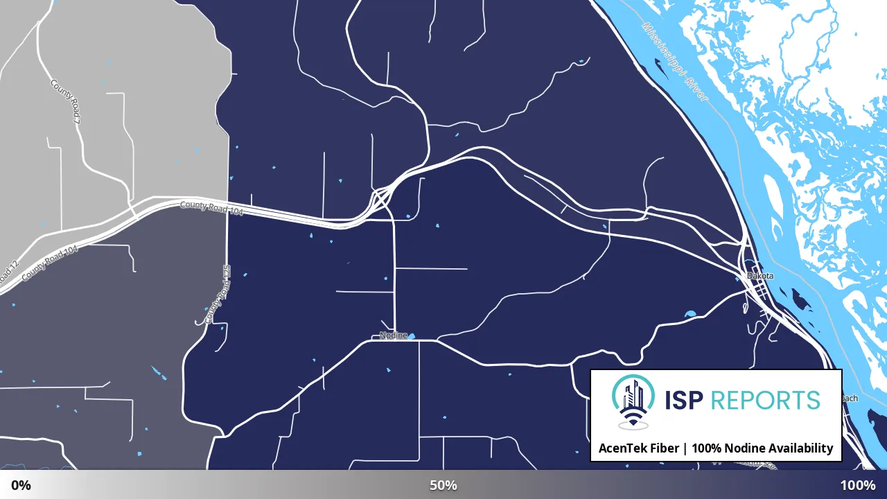 Nodine, MN map of internet availability