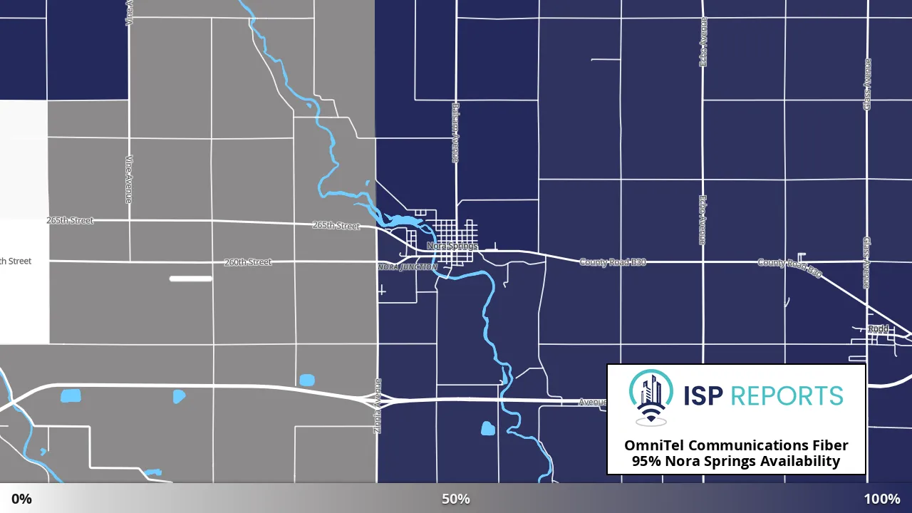 Nora Springs, IA map of internet availability